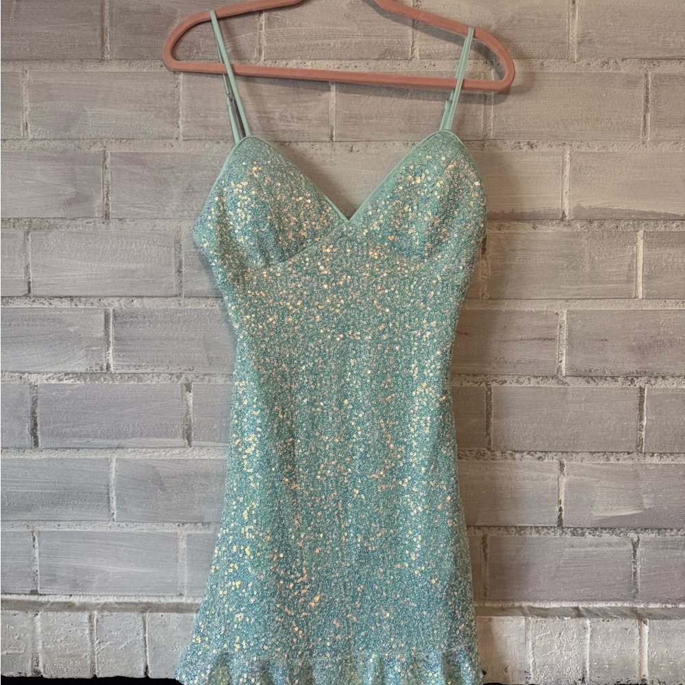 Fashion Nova Glittering Aqua Mini Dress